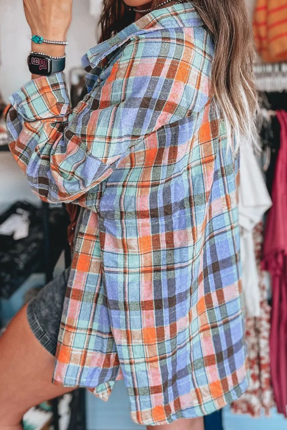 Plaid Collared Neck Long Sleeve Shirt